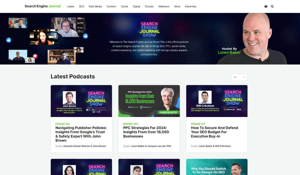 Search Engine Journal show podcast hosted by founder Loren Baker