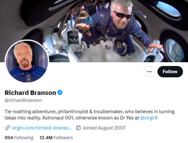 Richard Branson Twitter Profile