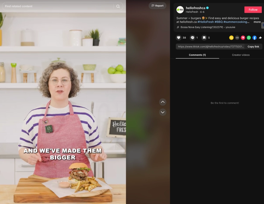 HelloFresh summer burger post on TikTok