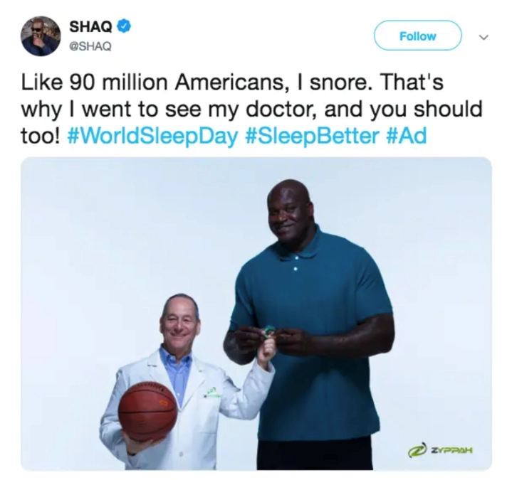 SHAQ post on X (Twitter) about sleep promotion